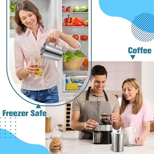 2 Pcs 16 oz Stainless Steel Pitcher with Lid(2 Cup, 500 ML)