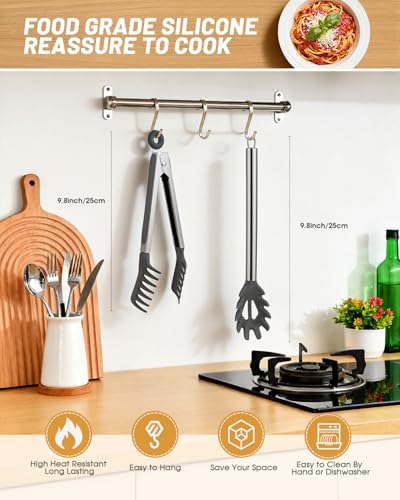 Spaghetti Spoon and Pasta Tong with Teeth, 2-Piece, Grey