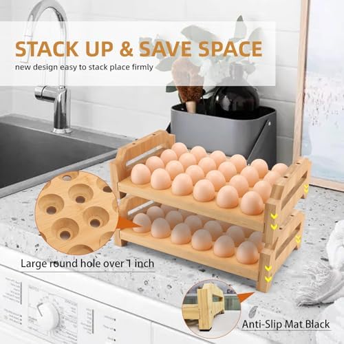 48-Egg 2-Tier Bamboo Countertop Egg Tray