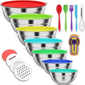 Stainless Steel Mixing Bowls Set with Lids & 3 Grater Attachments