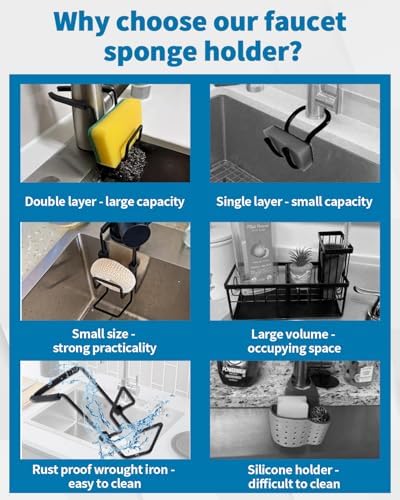 Sink Sponge Holder for Kitchen Faucet, Black