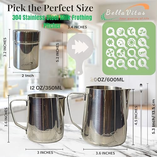 Stainless Steel Milk Frothing Pitcher Set 20oz Latte Art Pen