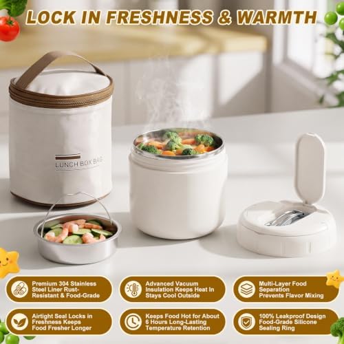 1 Pack 40 oz Insulated Food Jar with 2 Compartments, White
