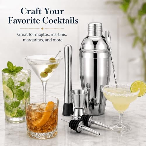 Cocktail Shaker Set, 6-Piece 18/8 Food-Grade Stainless Steel Mixology