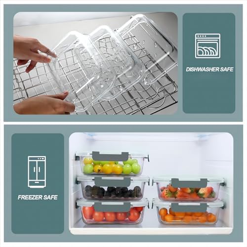 KOMUEE 30 oz 5 Pack Glass Meal Prep Containers with Lids