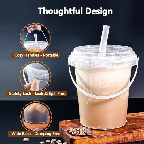 30 Sets - 34 oz Plastic Cups with Lid and Straw,Disposable Coffee Cups