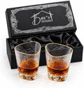 Whiskey Glasses Gift Set of 2, 12 oz Gold Rim Hammered Triangle