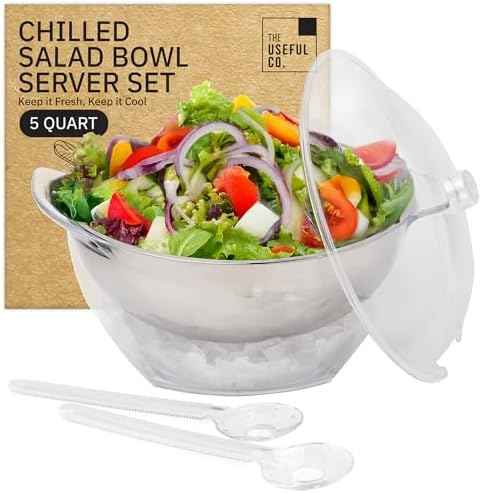 Useful Co. Chilled Serving Bowl, Salad Bowl with Ice Chiller Base and Lid