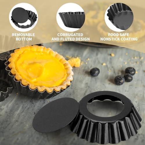 12 pcs Egg Tart Molds, 3" Mini Tart Pans Removable Bottom, Cupcake