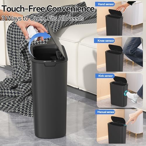 FRESHLIX 5 Gallon Automatic Bathroom Trash Can, Black