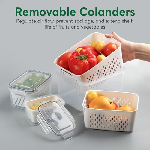 5 Set Fruit Storage Containers for Fridge with Colander