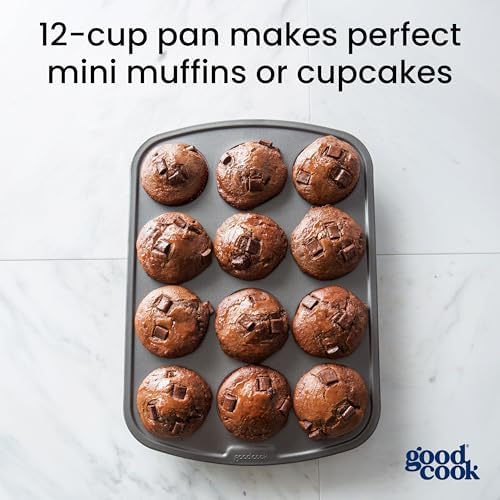 GoodCook Everyday Mini Muffin Pan, 12-Cup, Gray