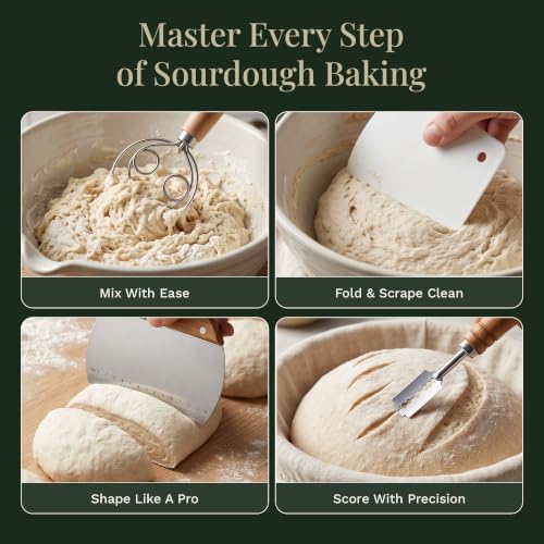 Sourdough Starter Kit, 9" Round Banneton Bread Proofing Basket Set