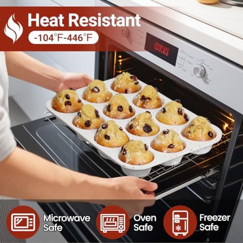 Silicone Muffin Pan, Regular & Mini Size Muffin Pan for Baking 12 Cups