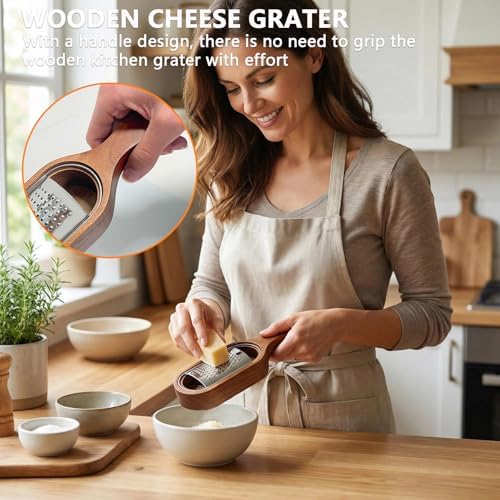 Handheld Cheese Grater with Wooden Container, Stainless Steel Grater