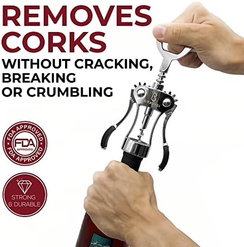 Wine Opener, Wing Corkscrew - Made w/Heavy Duty Stainless Steel Screw