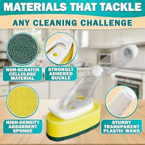 Dish Wand with Soap Dispenser, 7 Sponge Refills, Non-Scratch Head