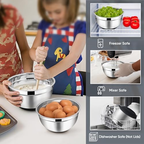 TeamFar Mixing Bowls, Salad Bowls with Airtight Lids, Black