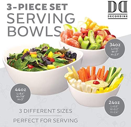 3 Piece Serving Bowl Set – Elegant White Porcelain Salad Bowls for
