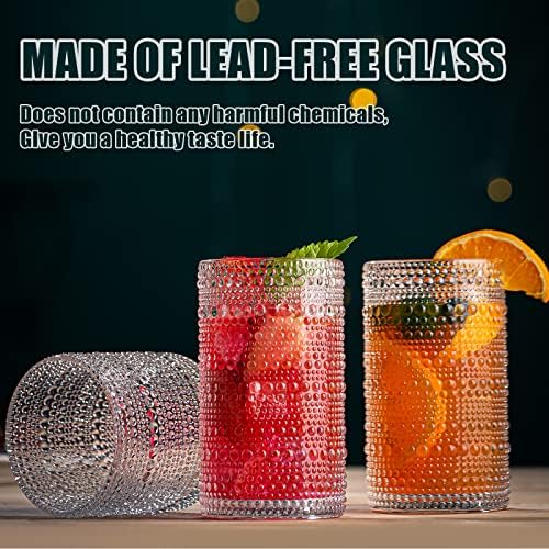 Drinking Glasses, 8 pcs Embossed Designed Glass Cups, 12oz Highball