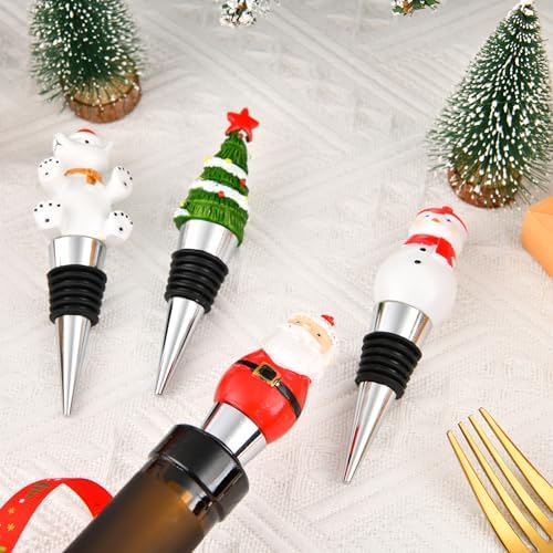 Set of 4 Resin Wine Bottle Stoppers for Christmas Holiday Decoration
