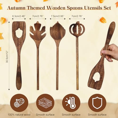 Maxdot 4 Pcs Wooden Spoons Utensils Set 12 Inch Natural Acacia Wooden