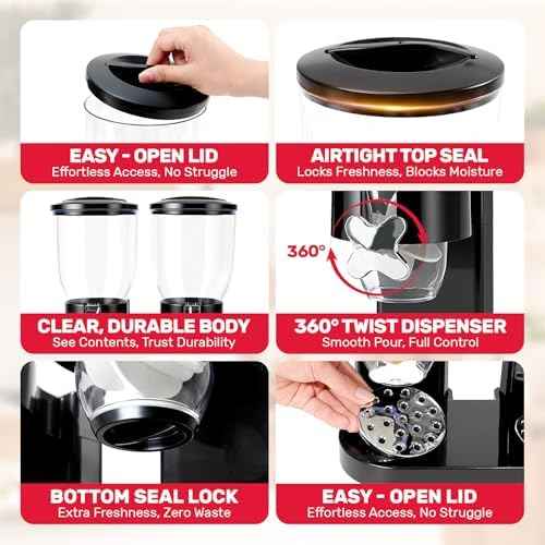Dual-Control Cereal Dispenser Countertop, 2 Pack 2L for Pantry