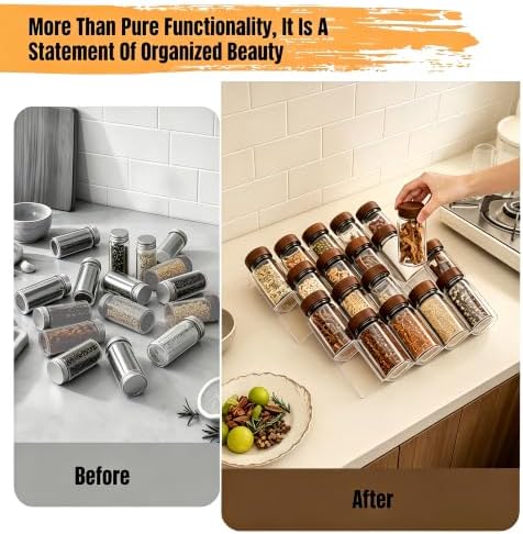Spice Drawer Organizer, Clear Acrylic Slanted Spice Rack, Adjustable