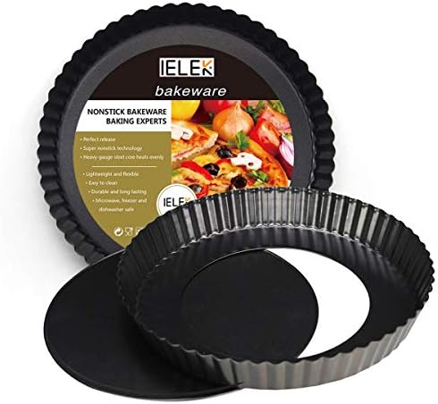 IELEK 12 Inch Non-Stick Tart Quiche Flan Pan Molds Round Removable