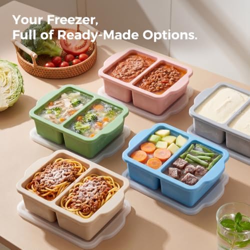 5 Pack Silicone Freezer Trays with Lids, Soup Cubes Freezer Molds