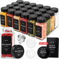 EDELHAUS Glass Spice Jars with Label, Seasoning Set, 24x Black Steel