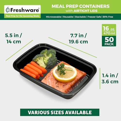 Freshware Meal Prep Containers [50 Pack] 1 Compartment Food Storage