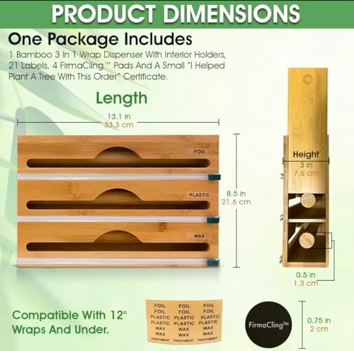 3-in-1 Bamboo Wrap Organizer with Cutters, Labels, Interior Holders