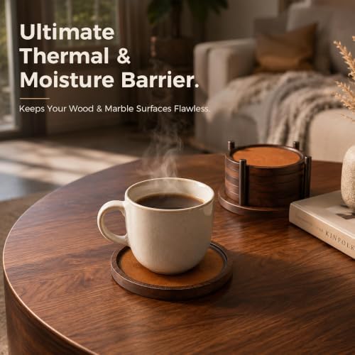 MinBoo Bamboo Coasters for Coffee Table Set of 6 Coasters for Drinks