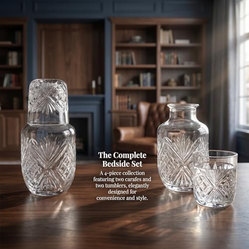 4 Pieces Bedside Water Carafe and Glass Set for Bedroom Nightstand