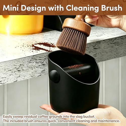 Knock Box with Wooden Coffee Brush, 5.5 Inch Espresso Grounds Bucket