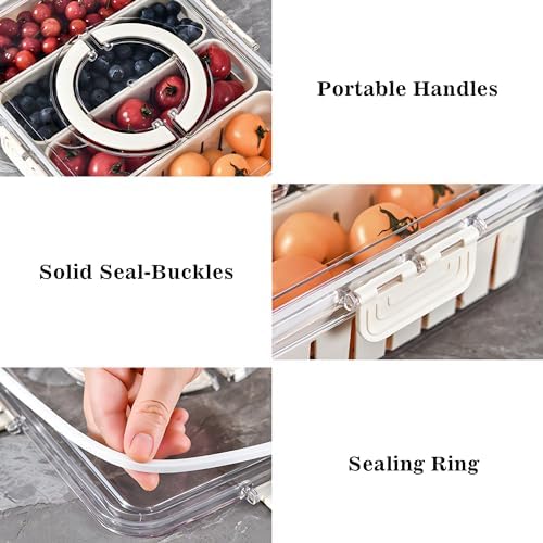 2Pack Divided Veggie Tray with Lid and Handle 4 Compartment Serving