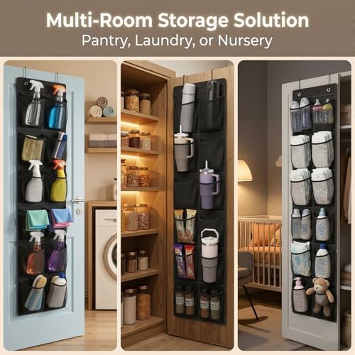 2-Pack Over-the-Door Water Bottle Organizer, 12 Pockets Each, Black &