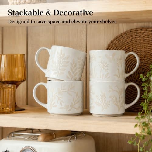 DOWAN Coffee Mugs Set of 4, 14 oz Ceramic Mugs for Latte, Cappuccino