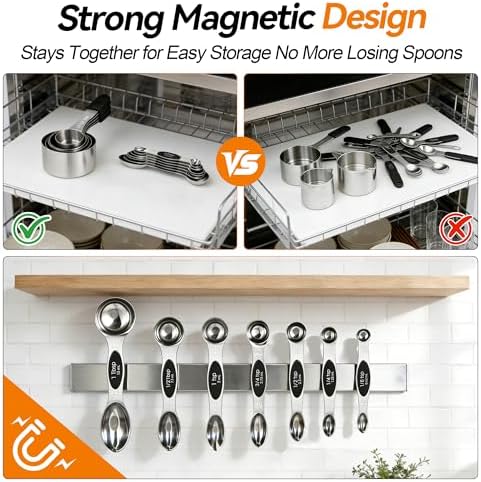 BINGBING- Magnetic Measuring Cups and Spoons Set of 13, Stainless