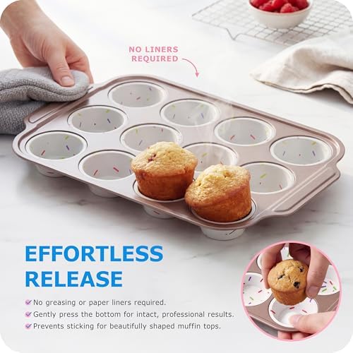 Silicone Muffin Pan for Baking with Metal Frame, 12 Cup Regular Size