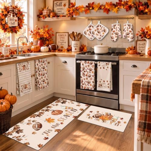 10 Pcs Fall Kitchen Towels Oven Mitts Pot Holders Rugs Set