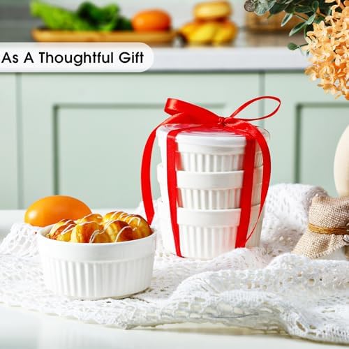 12 Pack White Ramekins 8 oz with Lids, Oven Safe Porcelain