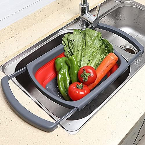Collapsible Colander, Red Food Strainer Over the Sink Colanders