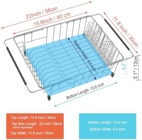 iPEGTOP Expandable Stainless Steel Over-Sink Dish Rack