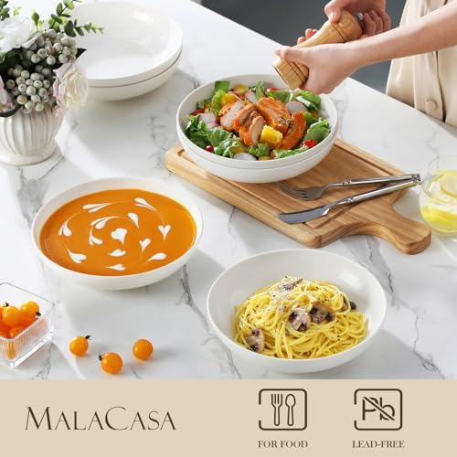 MALACASA 8.85" Large Pasta Bowls, 42 OZ Wide Shallow Salad Bowls