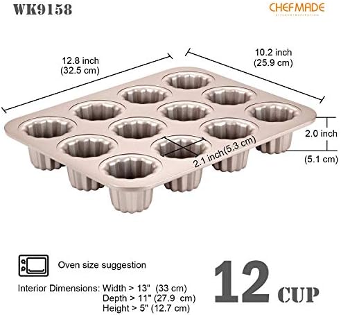 CHEFMADE Canele Mold Cake Pan, 12-Cavity Non-Stick Canele Muffin