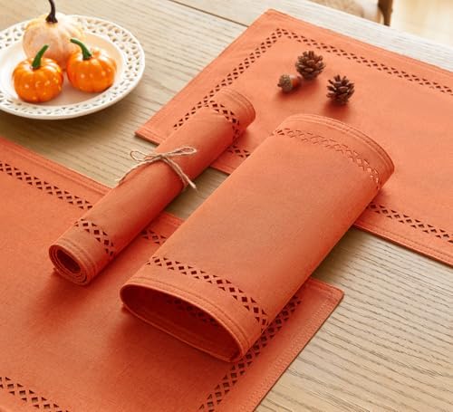 Orange Burlap Place Mats, Fall Placemats Set of 4, 12 x 18 Inch