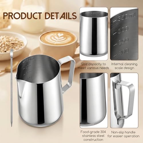 6 Pcs 12oz Milk Frothing Pitcher 304 Stainless Steel Steaming Pitchers