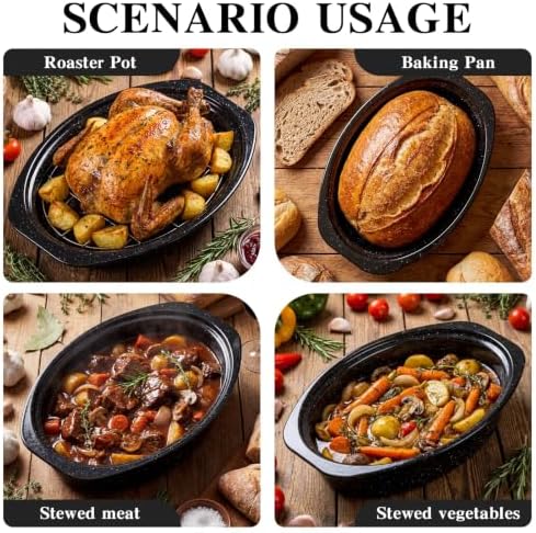 13 Inch Small Roasting Pan with Lid and Rack, Enamel Carbon Steel Roaster Pan, High Temperature Resistance and Dishwasher Safe, Cookware for Small Poultry & Vegetables